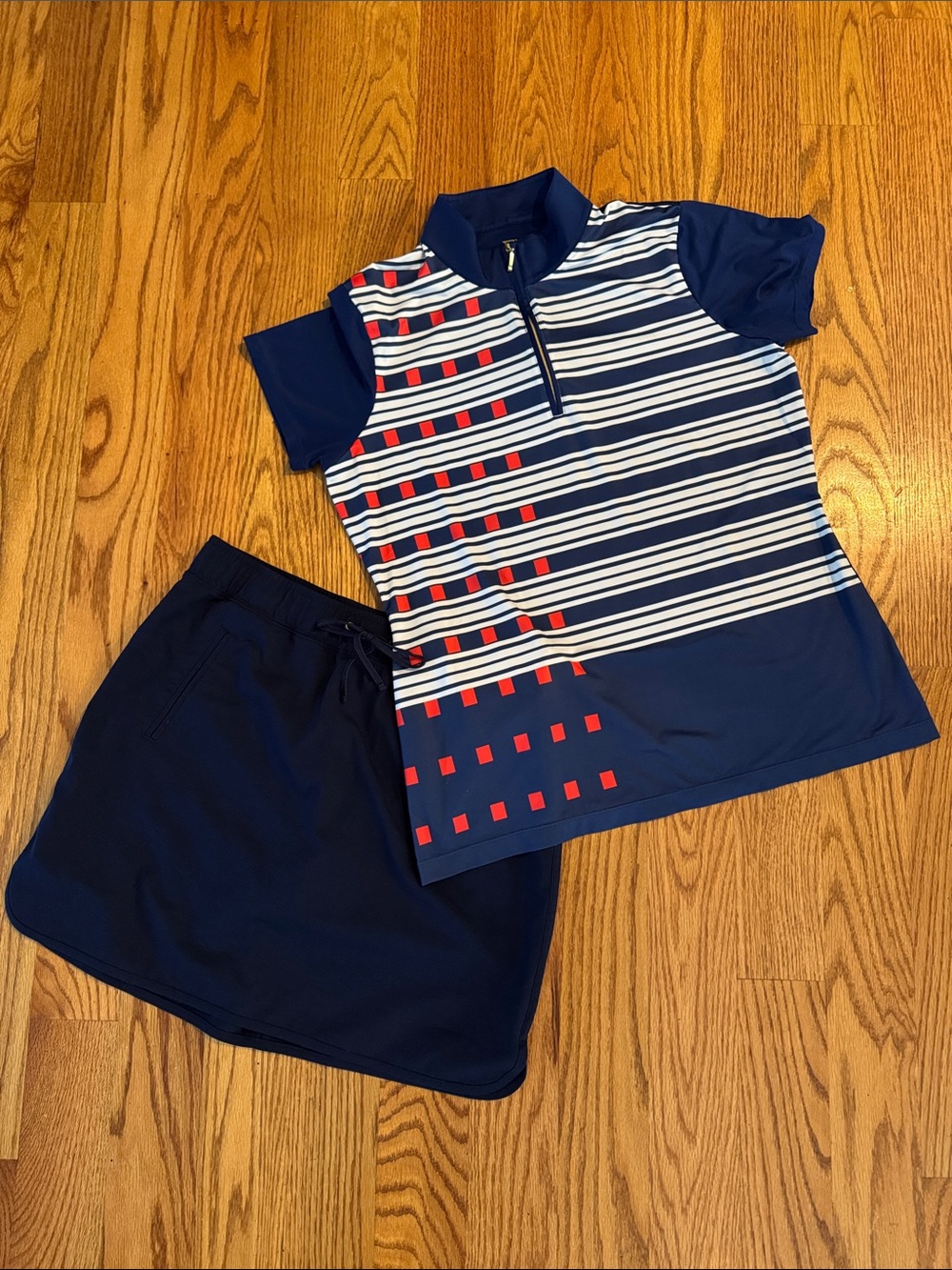Ladies Red, White, Blue Golf Polo - Navy Skort